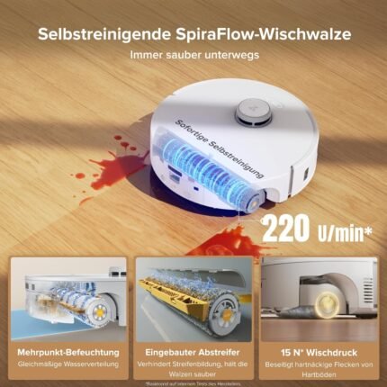 roborock Qrevo Curv 2 Flow Saugroboter mit Wischfunktion, SpiraFlow-Wischwalze mit Selbstreinigung, 20.000 Pa Saugkraft, Dual Anti-Tangle System, intelligenter Teppichschutz, All-in-One Dock